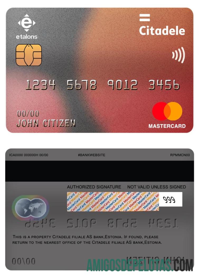 Estônia Citadele Branch AS Bank Mastercard exemplo real
